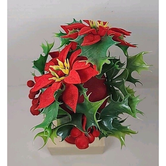 Vintage 8.5" Red Flocked Boot With Poinsettias - Picture 5 of 7